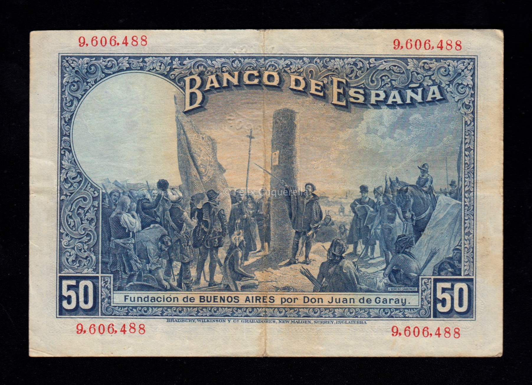 50 Pesetas 1927, sin serie, sello en seco de Estado Español, MBC 50 Pesetas 1927, sin serie, sello en seco de Estado Español, MBC