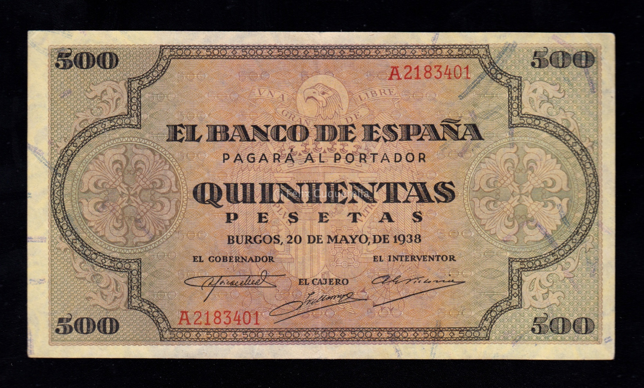 500 Pesetas 1938, serie A, MBC 500 Pesetas 1938, serie A, MBC