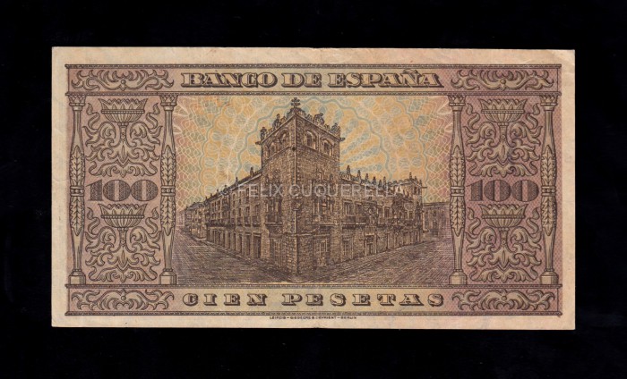 100 Pesetas 1938, serie F, MBC-, puntos de aguja reverso 100 Pesetas 1938, serie F, MBC-, puntos de aguja reverso