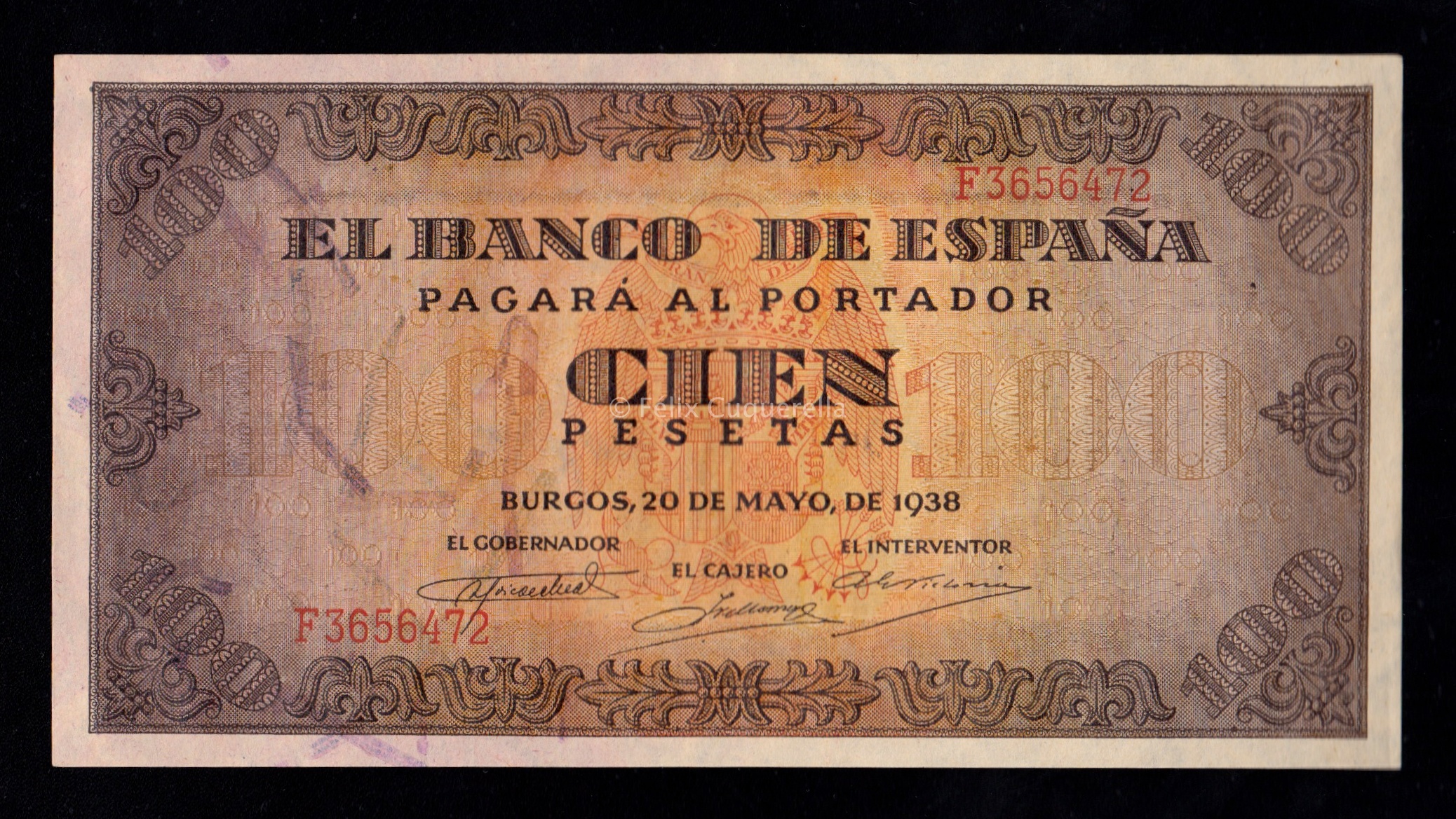 100 Pesetas 1938, serie F, S/C- 100 Pesetas 1938, serie F, S/C-