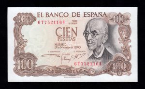 100 Pesetas 1970, serie 6T, S/C