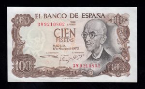 100 Pesetas 1970, serie 3W, S/C-