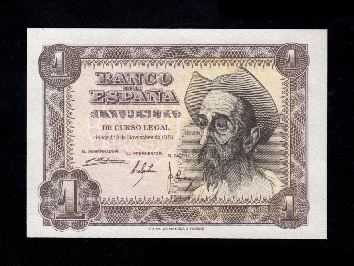 Número bajo, 1 Peseta 1951, sin serie, S/C- Número bajo, 1 Peseta 1951, sin serie, S/C-