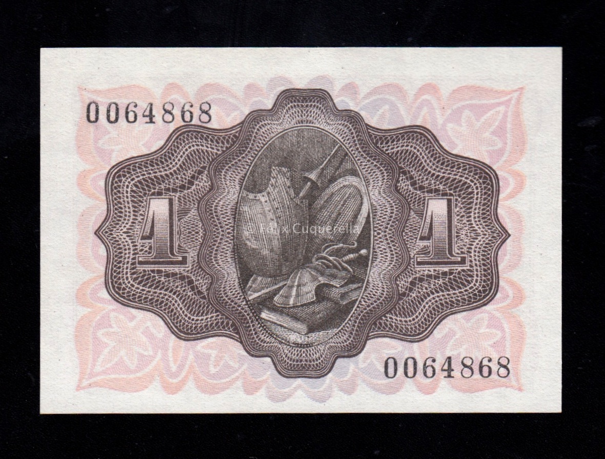 Número bajo, 1 Peseta 1951, sin serie, S/C- Número bajo, 1 Peseta 1951, sin serie, S/C-