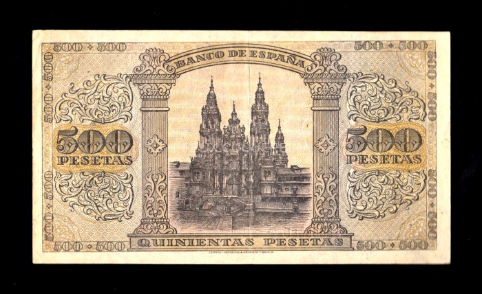 500 Pesetas 1938, serie A, EBC, pico doblado, doblez central muy marcado, marquita en el pico reverso 500 Pesetas 1938, serie A, EBC, pico doblado, doblez central muy marcado, marquita en el pico reverso