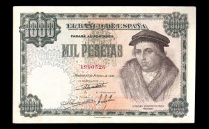 1000 pesetas 1946, sin serie, EBC-, pico doblado, manchita anverso