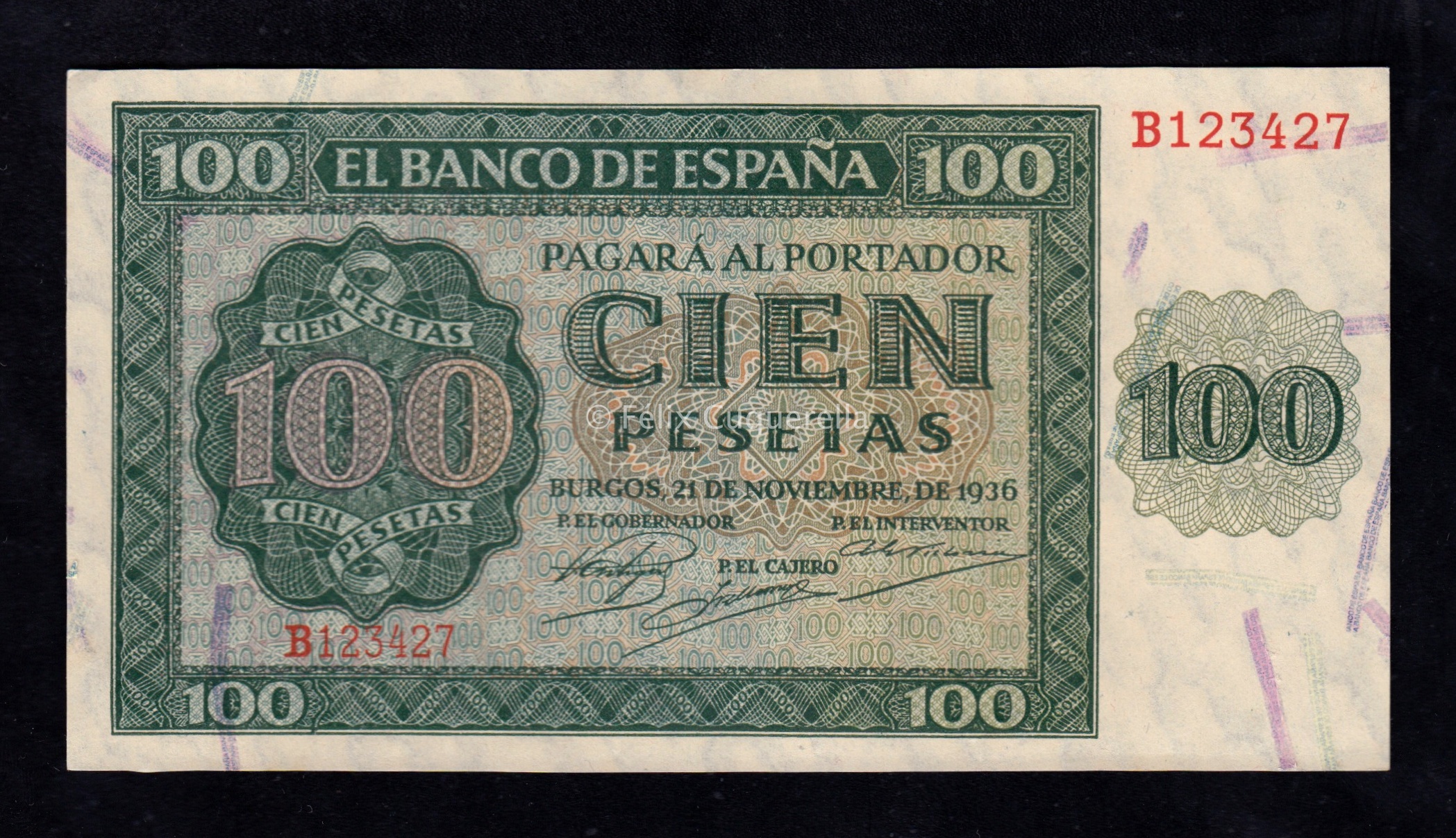 100 Pesetas 1936, serie B, S/C-, pico doblado 100 Pesetas 1936, serie B, S/C-, pico doblado