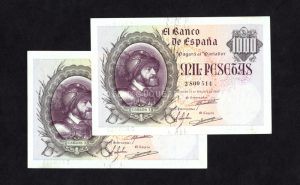 Pareja Correlativa 1000 pesetas Octubre 1940, sin serie, EBC+
