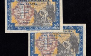 Pareja correlativa 1 Peseta junio 1940, serie B, S/C