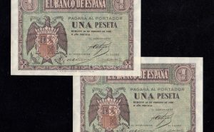 Pareja correlativa 1 Peseta Febrero 1938, serie E, S/C