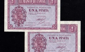 Pareja correlativa 1 Peseta 1937, serie F, S/C
