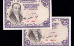 Pareja de impares 25 Pesetas 1946, serie J, S/C-