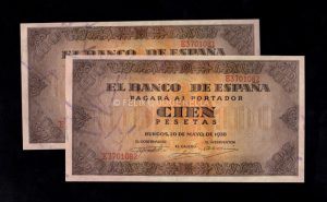 Pareja correlativa 100 Pesetas 1938, serie E, S/C