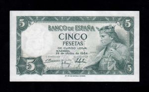 5 pesetas 1954, serie B, S/C
