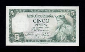 5 pesetas 1954, serie N, S/C-