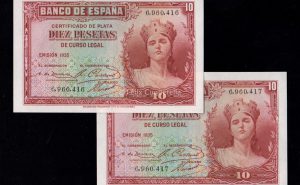 Pareja correlativa 10 pesetas 1935, sin serie, S/C Pareja correlativa 10 pesetas 1935, sin serie, S/C