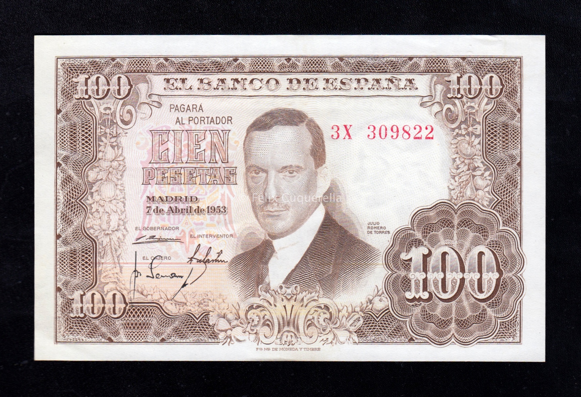100 Pesetas 1953, serie 3X (última serie), S/C- 100 Pesetas 1953, serie 3X (última serie), S/C-