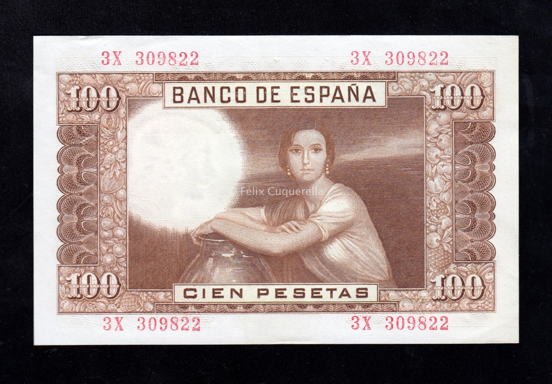 100 Pesetas 1953, serie 3X (última serie), S/C- 100 Pesetas 1953, serie 3X (última serie), S/C-