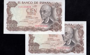 Pareja correlativa 100 Pesetas 1970, serie 7Q, S/C-