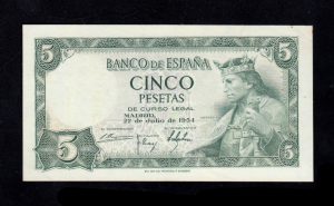 5 pesetas 1954, serie M, S/C-