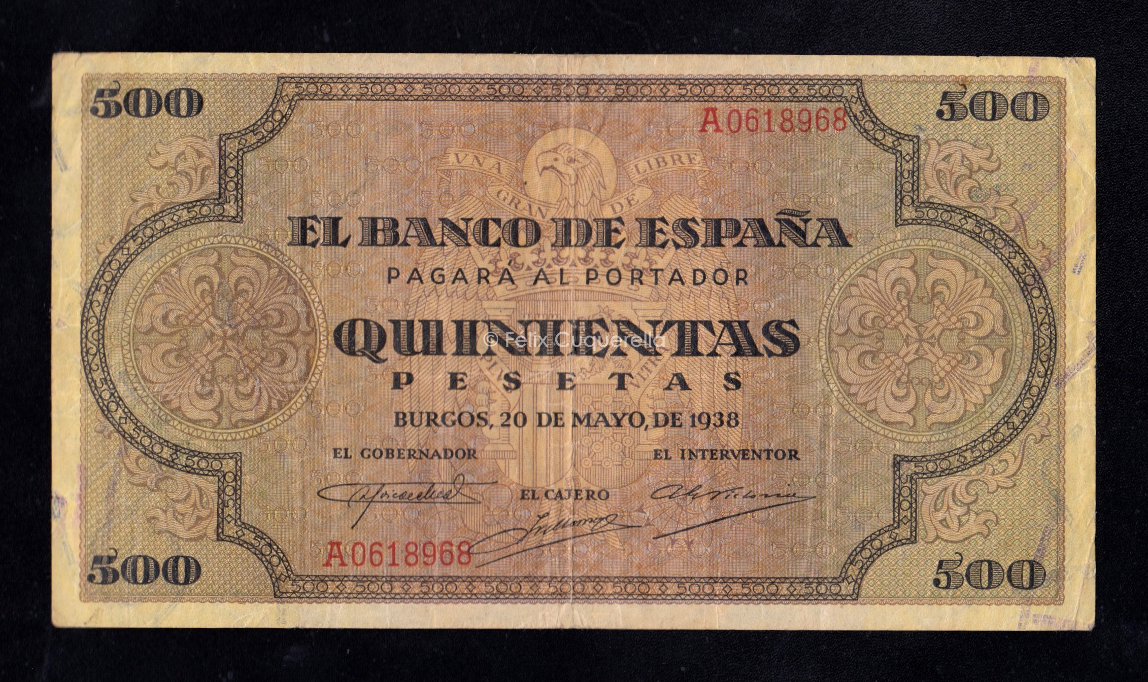 500 Pesetas 1938, serie A, MBC- 500 Pesetas 1938, serie A, MBC-