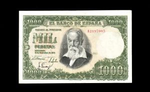 1000 pesetas 1951, serie A, MBC+, arrugas en papel anverso