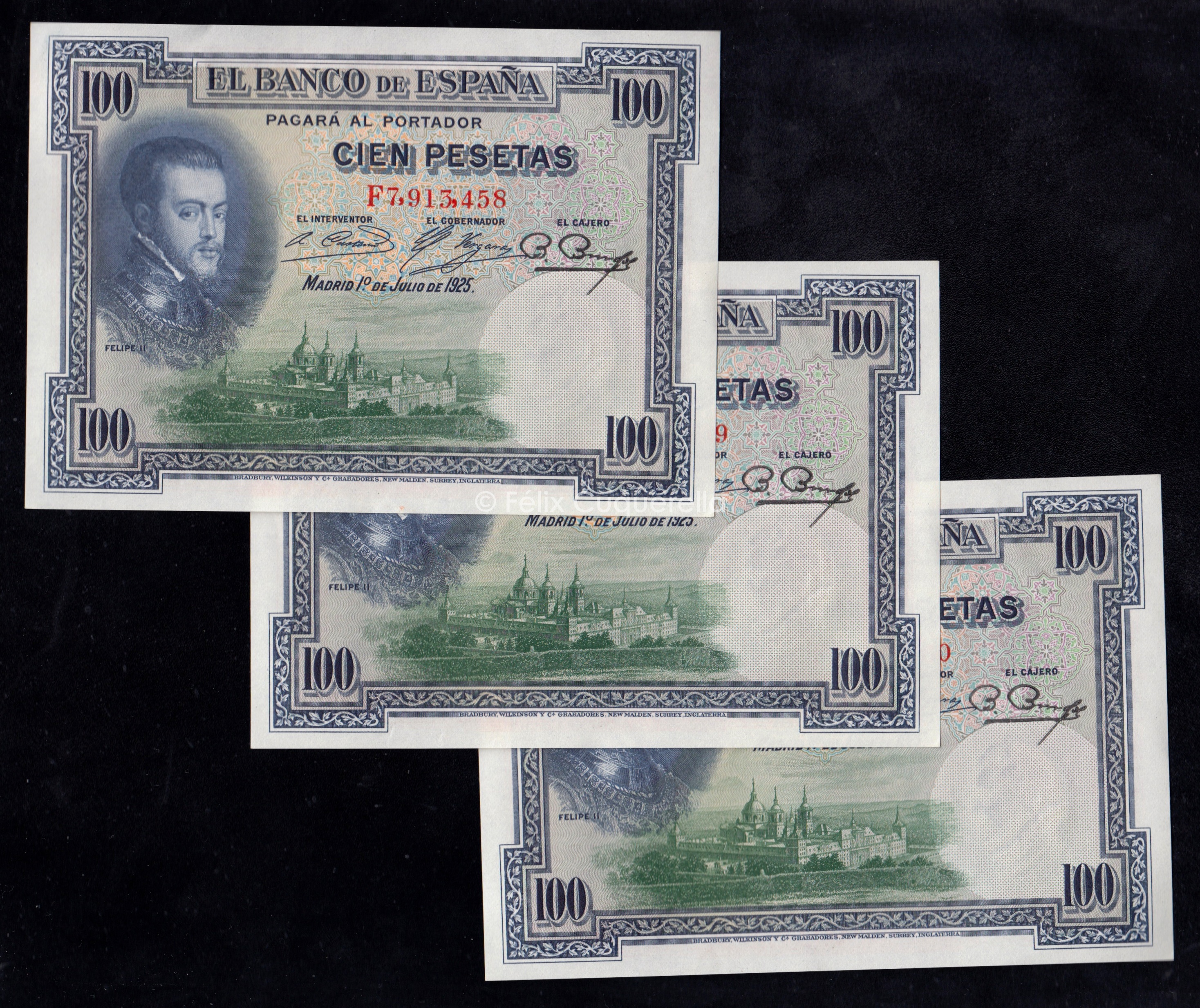 Trío correlativo 100 pesetas 1925, serie F, S/C- Trío correlativo 100 pesetas 1925, serie F, S/C-