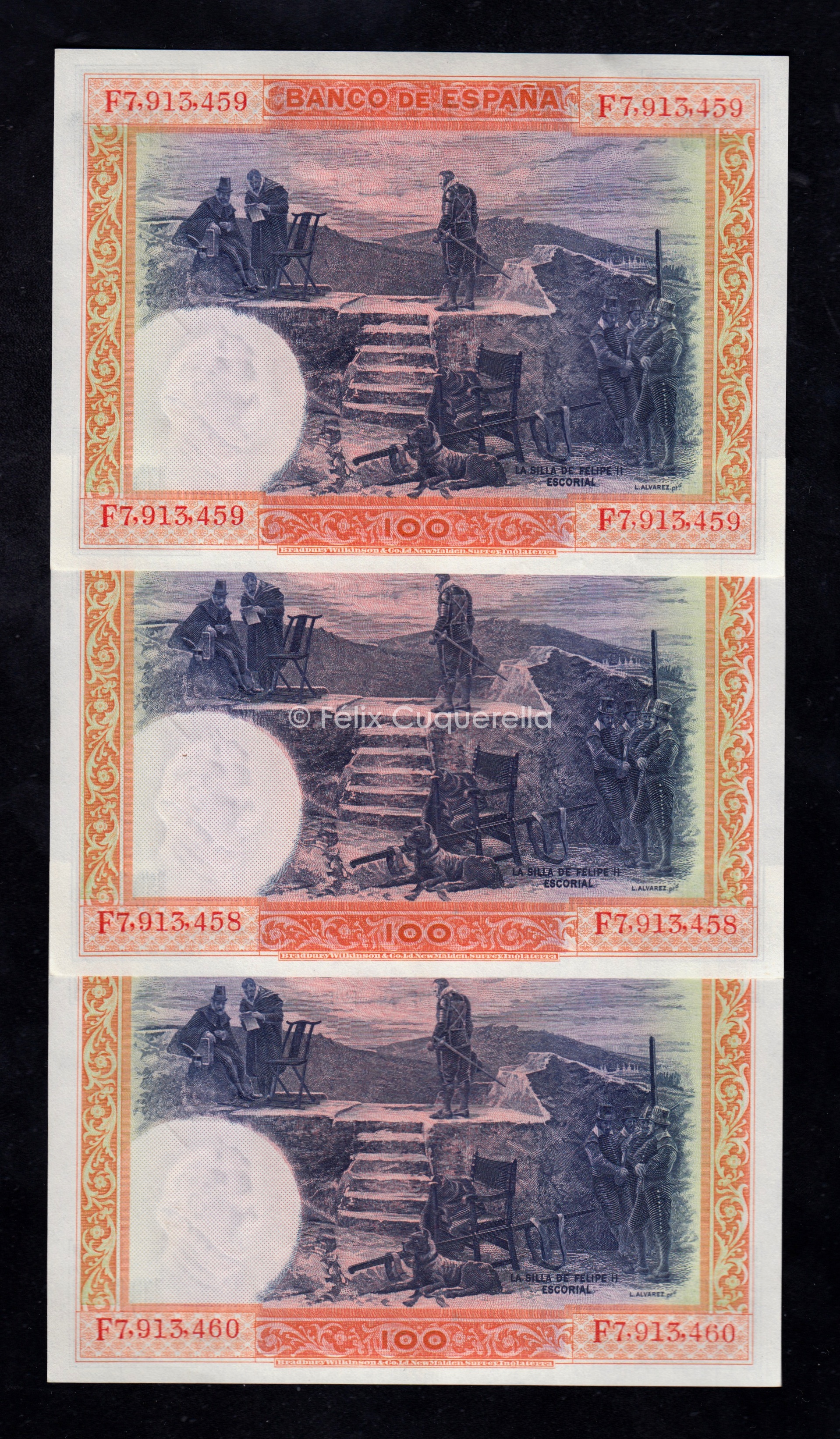 Trío correlativo 100 pesetas 1925, serie F, S/C- Trío correlativo 100 pesetas 1925, serie F, S/C-