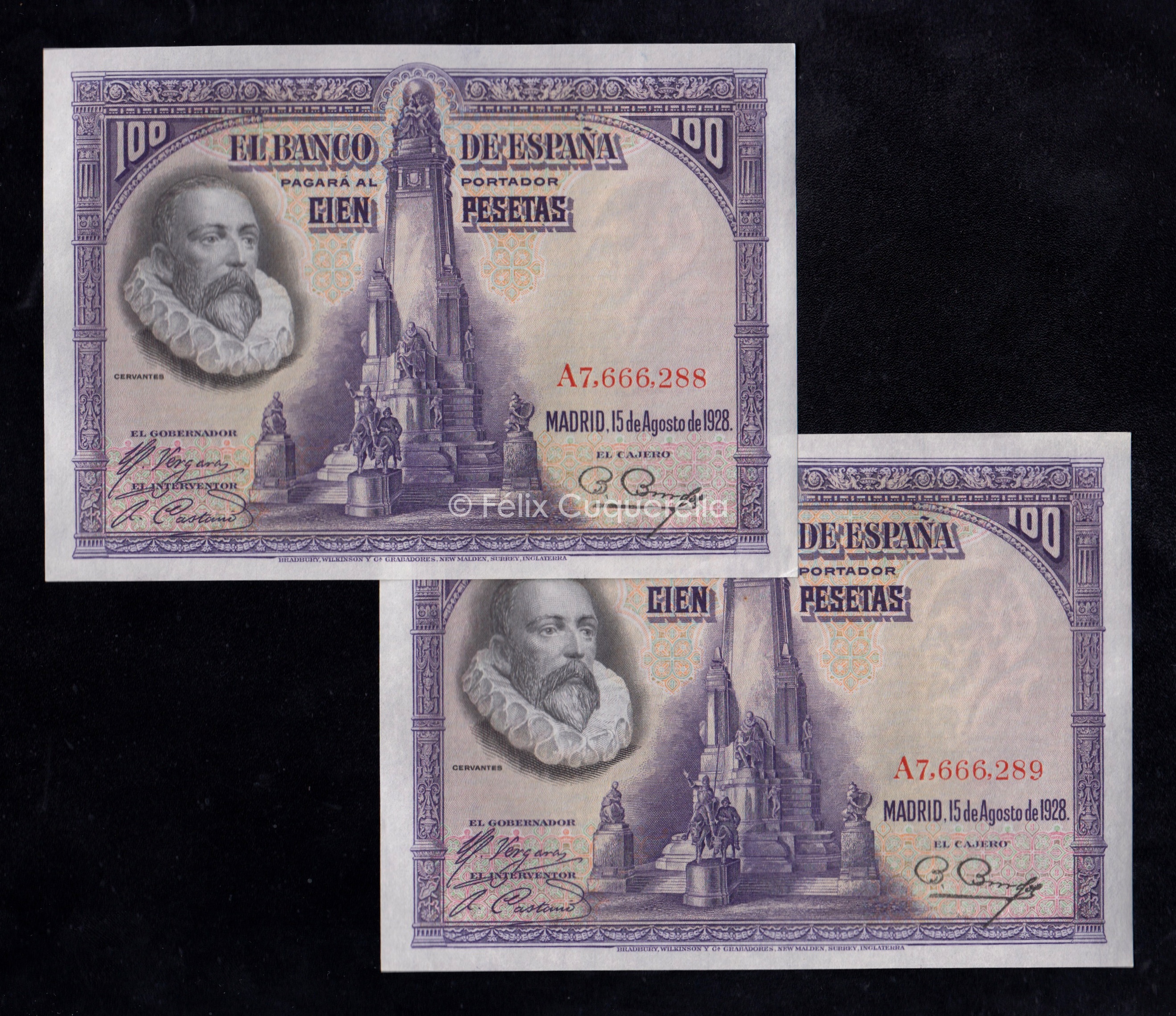 Pareja correlativa 100 pesetas 1928, serie A, S/C- Pareja correlativa 100 pesetas 1928, serie A, S/C-