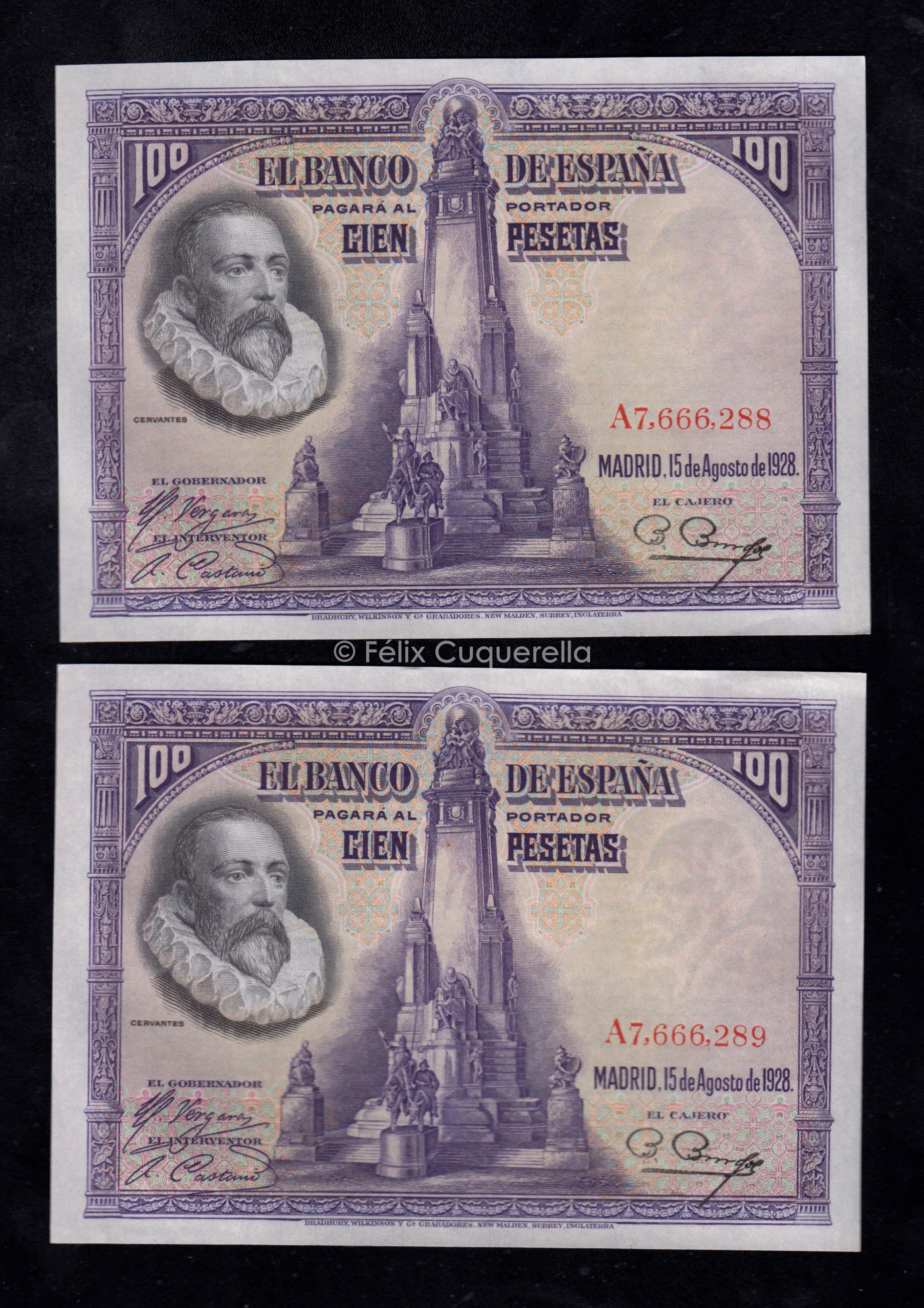 Pareja correlativa 100 pesetas 1928, serie A, S/C- Pareja correlativa 100 pesetas 1928, serie A, S/C-