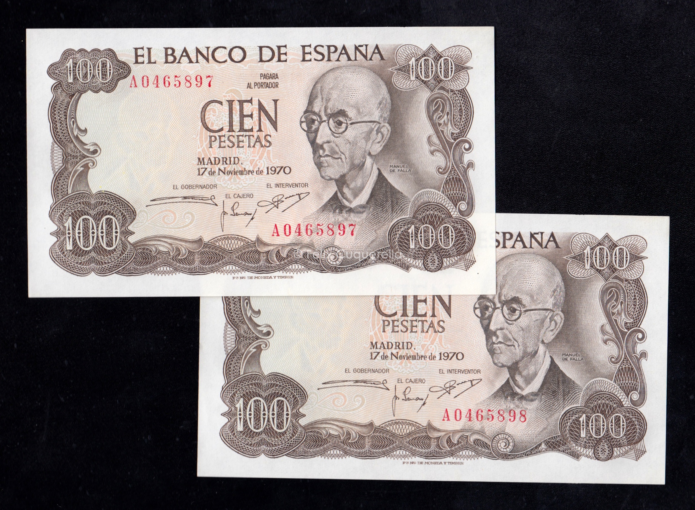 Pareja correlativa 100 pesetas 1970, serie A, S/C- Pareja correlativa 100 pesetas 1970, serie A, S/C-