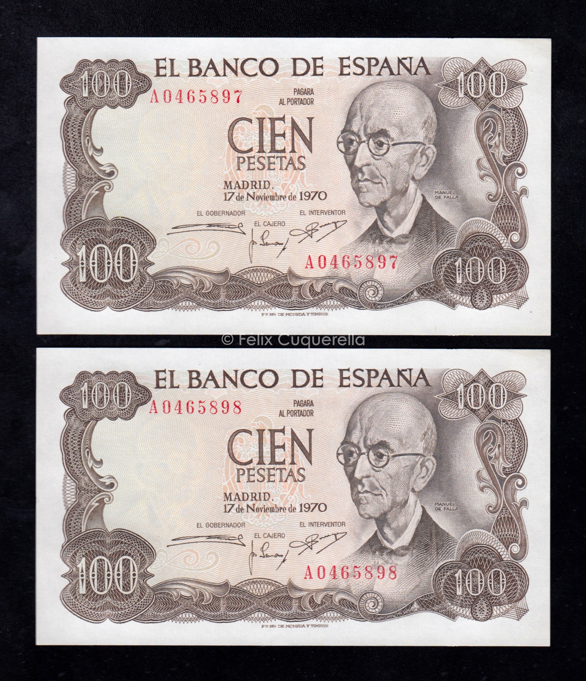 Pareja correlativa 100 pesetas 1970, serie A, S/C- Pareja correlativa 100 pesetas 1970, serie A, S/C-