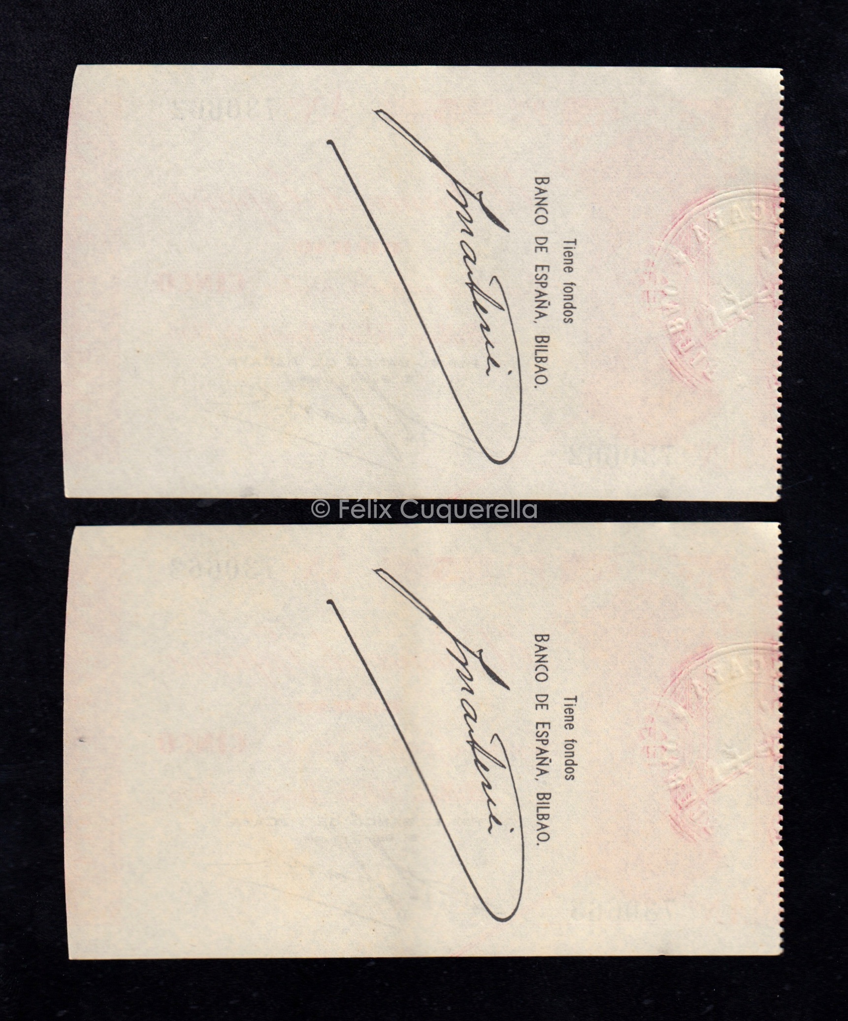 Banco de Bilbao 1936, pareja correlativa de 5 pesetas, serie A, EBC-, banco de Vizcaya Banco de Bilbao 1936, pareja correlativa de 5 pesetas, serie A, EBC-, banco de Vizcaya