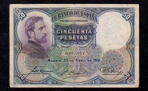 Número bajo, 50 Pesetas 1931, sin serie, MBC-