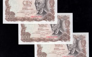 Trío correlativo 100 Pesetas 1970, serie 9B, S/C
