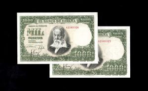 Pareja correlativa 1000 pesetas 1951, serie A, S/C