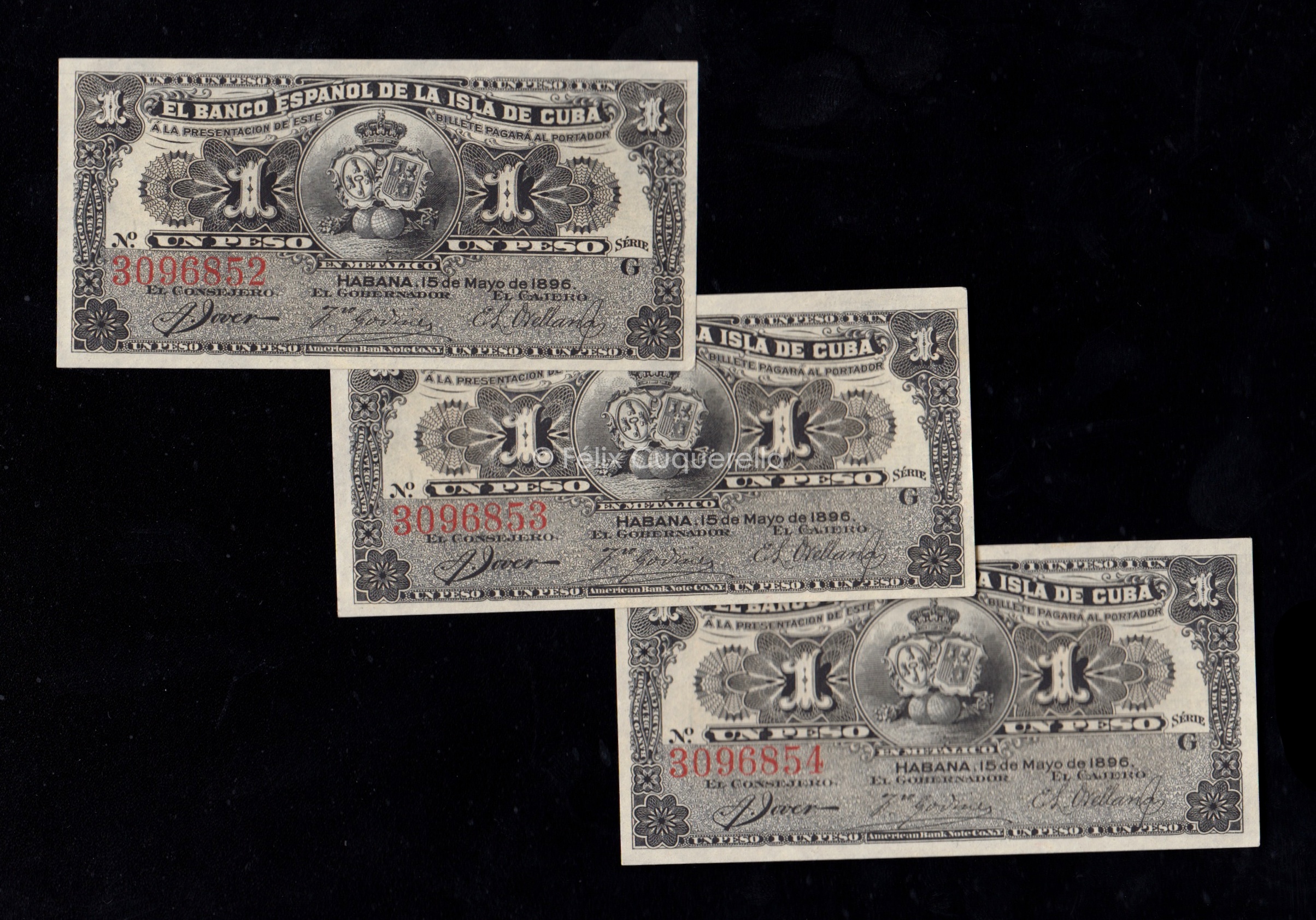 Trío correlativo 1 Peso 1896, S/C, P.47a . Trío correlativo 1 Peso 1896, S/C, P.47a .