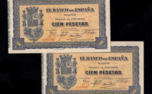 Banco de Gijón 1937, pareja correlativa 100 pesetas, S/C-