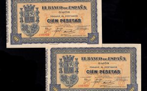 Banco de Gijón 1937, pareja correlativa 100 pesetas, S/C-