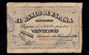 Banco de Santander 1936, 25 pesetas, B/C+