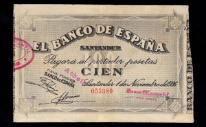Banco de Santander 1936, 100 pesetas, MBC, reparaciones