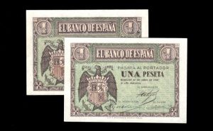 Pareja correlativa 1 Peseta Abril 1938, serie M, S/C