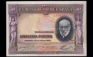 50 pesetas 1935, sin serie, S/C-, mancha