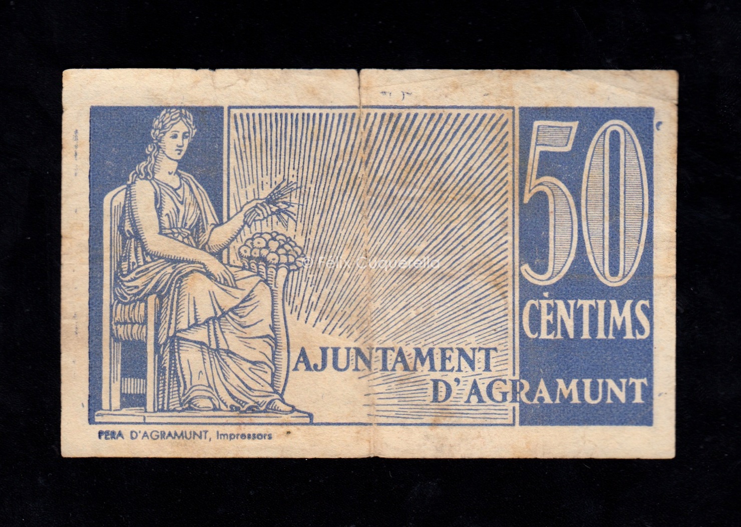 Agramunt (Lérida), 50 céntimos 1937, MBC- Agramunt (Lérida), 50 céntimos 1937, MBC-