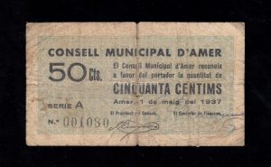 Amer (Gerona), 50 céntimos 1937 , B/C