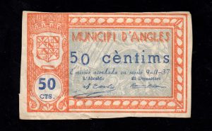 Angles (Gerona), 50 céntimos 1937 , B/C+