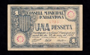 Argentona (Barcelona), 1 peseta 1937, MBC