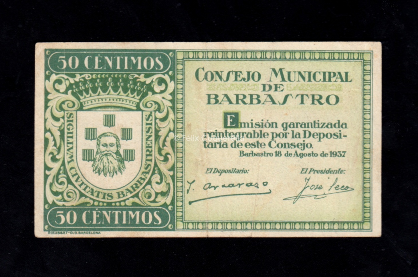 Barbastro (Huesca), 50 céntimos 1937, EBC- Barbastro (Huesca), 50 céntimos 1937, EBC-