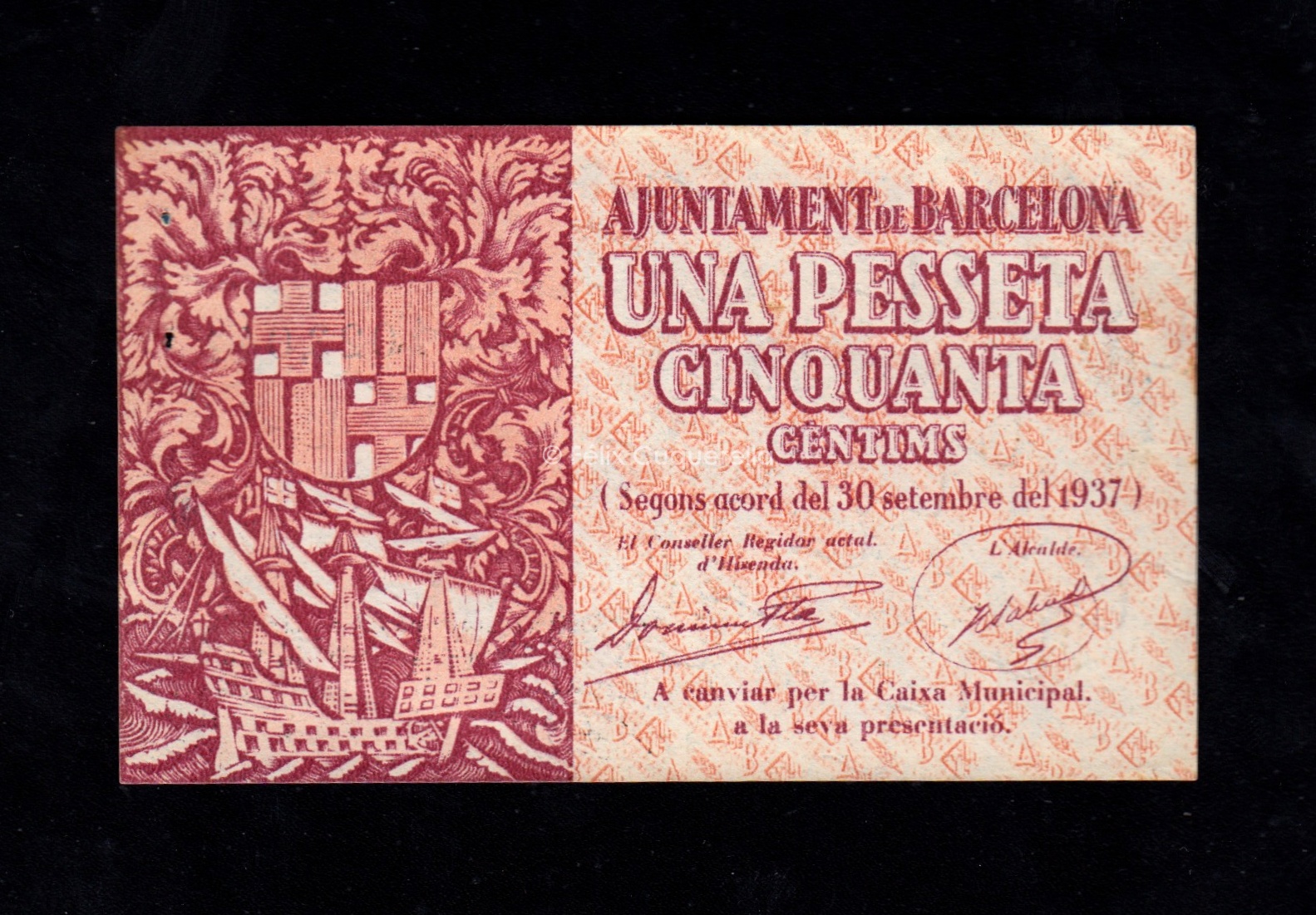 Barcelona, 1,50 pesetas 1937, S/C- Barcelona, 1,50 pesetas 1937, S/C-