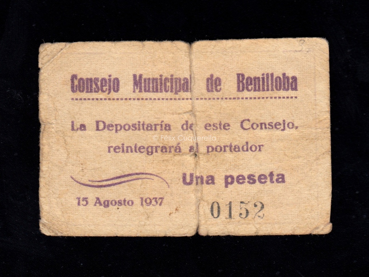 Benilloba (Alicante), 1 peseta 1937, B/C- Benilloba (Alicante), 1 peseta 1937, B/C-